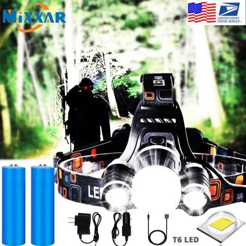ZK20 Dropshipping 3 T6 R5 LED Hard Hat Headlight Headlamp Flashlight Rechargeable Battery Car Wall Charger for Camping