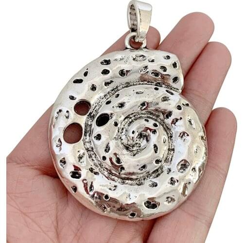 1 x Antique Silver Color Large Seashell Conch Sea Snail Spiral Charm Pendant for Necklace Jewellery Making Accessories 78x54mm