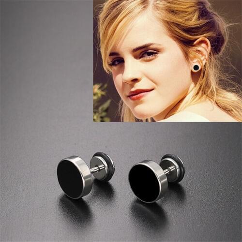 1Pair New Simple Punk Black Color Drip Round Stainless Stud Earring for Women & Men Helix Ear Piercings Fashion Jewelry Gifts
