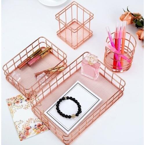 1Pc Iron Organizer Storage Baskets Home Garden Organization Pink Storage Box Desk Office Accessories New