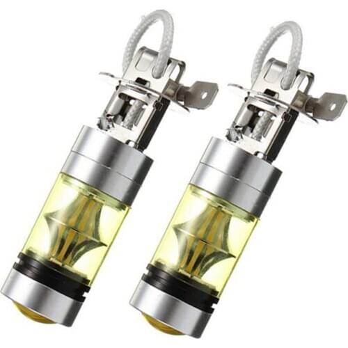 2Pcs Car H3 100W Fog Light Yellow 2323 LED DRL Projector Lamp Bulb 4300K