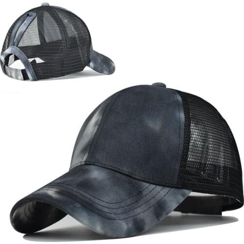 Cotton Distressed Baseball Cap Messy High Bun Ponytail Adjustable Mesh Trucker Baseball Cap Hat Dad Hat