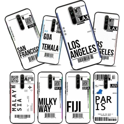 World Country Label Air Tickets Soft TPU For Xiaomi Redmi Note10 10S 9T 9S 9 8T 8 7 6 5A 5 4 4X Prime Pro Max Black Phone Case