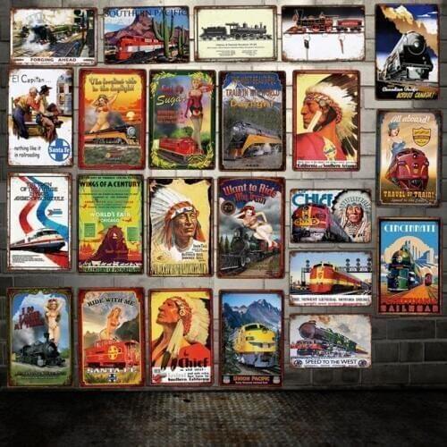 [ DecorMan ] Southern Pacifi Chief Pin up Train etal Poster Custom wholesale Mural Paintings Bar PUB Decor LT-2029