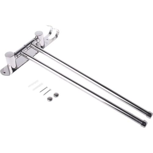 Towel Holder 2 Swivel Rotating Bars Arms Rods Stainless Steel Wall Mounted Kitchen Bathroom Rack Rail Hanger Shelf With Hook