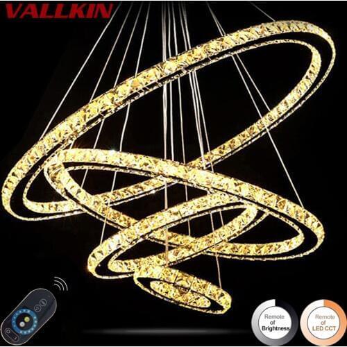Dimmable LED Ring Crystal Chandeliers Pendant Lamps Modern Indoor Hanging Lamp Crystal Chandelier Pendants Fixtures with Remote