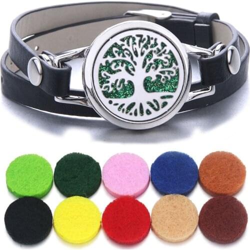 Tree of Life Aromatherapy Jewelry Essential Oil Diffuser Locket Leather Bracelet Magnet Stainless Steel Perfume Aroma Bracelet