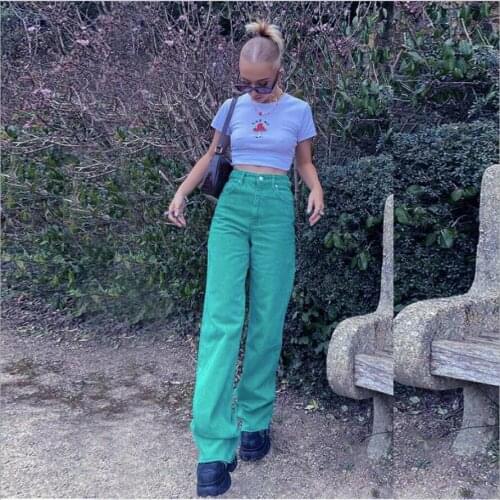 Y2K Streetwear Jeans Baggy Green Teenage Girls 2021 Summer Vintage Clothing Fashion Pink High Waist Denim Pants Women