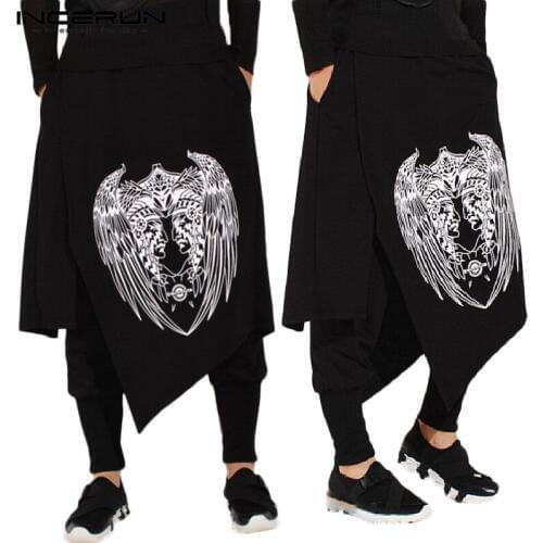 INCERUN 2021 Men Harem Pants Print Retro Drop Crotch Joggers Trousers Male Punk Baggy Loose Nepal Style Double Layer Pants 5XL