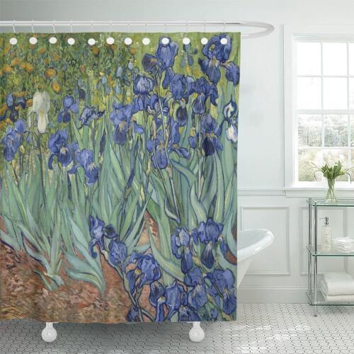 Irises by Vincent Van Gogh 1889 Dutch Post Impressionist Shower Curtain Waterproof Polyester Fabric 72 x 78 inches Set with Hook