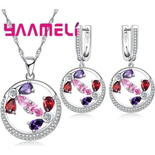 Exquisite Woman Wedding Engagement Coloful Crystal Classic Style 925 Sterling Silver Lady Best Gift