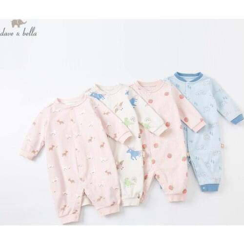 DBZ20321 dave bella autumn new born baby unisex fashion cartoon print jumpsuits infant toddler clothes children romper 1 piece