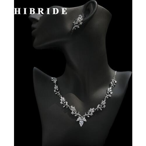 HIBRIDE Beautiful Flower Austrian Crystal Cubic Zircon Necklace Sets Trendy Women Wedding Jewelry Set With Earring N-232