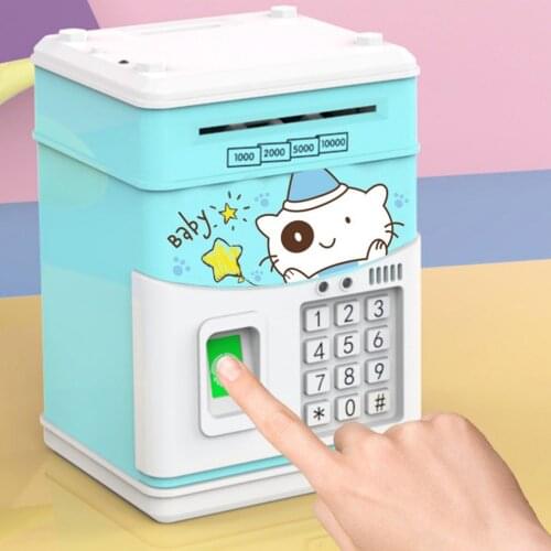 Hot Sale Simulation Fingerprint Sensor Children Bear Bank Cartoon ATM Password Box Automatic Roll Money Piggy Bank Gift Toy