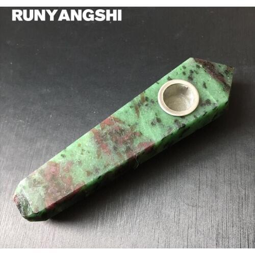 Red and Green Gems Smoking Pipe Natural Stones and Minerals with Strainer 1 Pc Smoke Pipe Runyangshi YH17