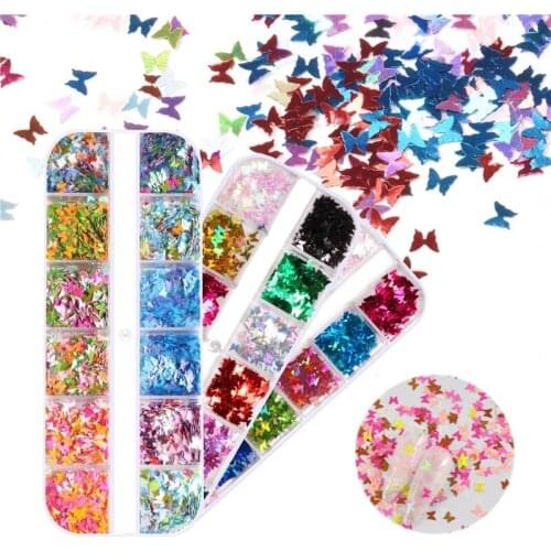 Colorful Butterfly Round Sequin Nails Glitter Laser Shiny Nail Slice Set Spring Manicure Design Decoration Accessories Tools