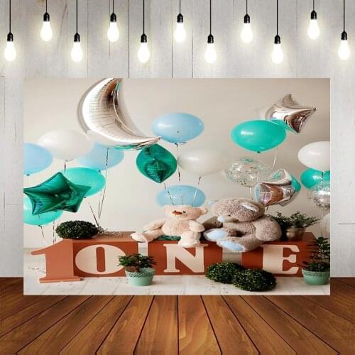 Colorful Moon Star Balloon Toy Bear Baby Birthday Background Party Scene Decoration Studio Photography Photographic Cloth