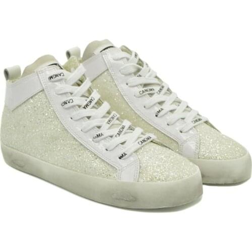 CANGMA Luxury Brand High Top Sneakers Women Sequined Flats Shoes Mid Womans Casual Shoes Glitter White Paillette Female