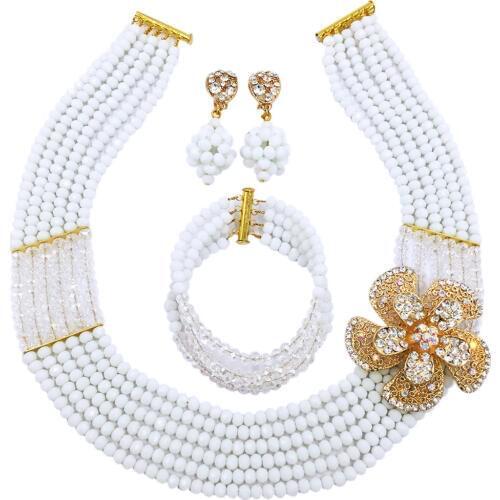 Fashion White Clear AB Bead Multi Strands Necklace Nigerian Wedding African Beads Jewelry Set Crystal 6-SS34
