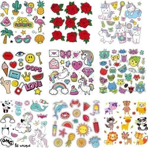 Set Of Unicorn Flower Appliques Heat Transfer New Design Clothing Deco Washable Diy Accessory Badges Iron-On Transfers Gift