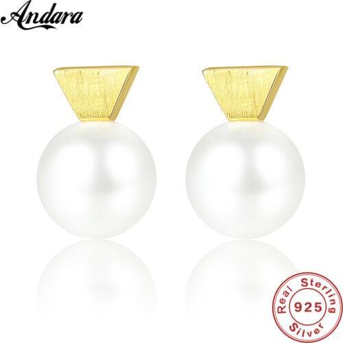Real 100% 925 Sterling Silver Natural Pearl Stud Earrings For Women Wedding Engagement Jewelry Accessories