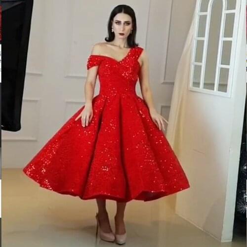 Newest 2020 Red Luxury One Shoulder Wedding Dresses Real Photo Sequined Fashion High-end Vintage Bridal Gown robe de bal WD30620