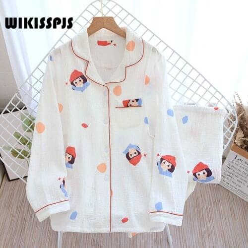 2021 Summer New Little Girl Print Cute Fresh Sweat Breathable Four Seasons Casual Suit Pajamas for Women Kawaii Pajama