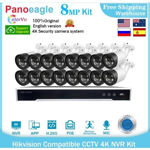 Hikvision Compatible 4K CCTV System Kit Video Recorder NVR DS-7616NI-Q2/16P 8MP Security IP Bullet Camera ColorVu Poe H.265 P2P