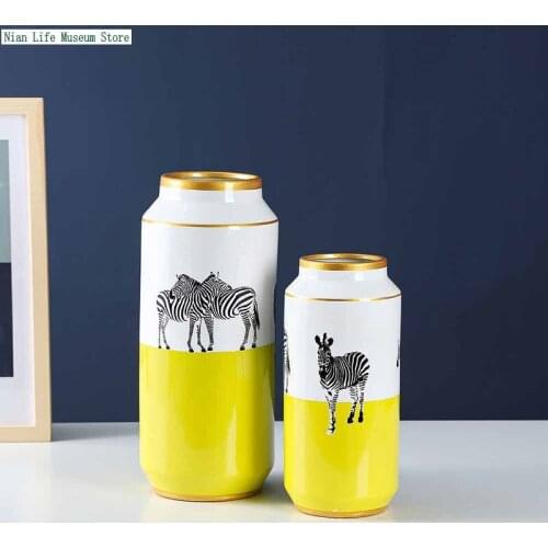 Nordic Modern Flower Vases Handmade Golden Rim Room Luxury Simulation Flower Pot Home Decoration Crafts Ceramic Pot Ornaments