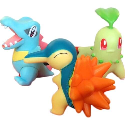 TAKARA TOMY Gold and Silver Gosanke Chikorita Cyndaquil Totodile Action Figure Toy Pokemones Finger Toy Birthday Gifts for Kids