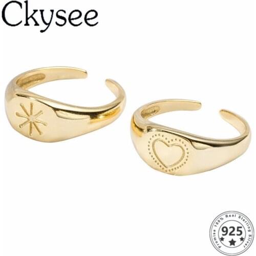 Ckysee News 925 Sterling Silver Rings High Quality Golden Heart Design Rings For Women Original Fine Jewelry Charms Silver 925 J