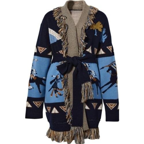 2021 Spring Chic OL elegant Belt cashmere cardigans Top Womens High quality Wool tassels knitted coat C175