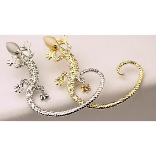 1 PC Creative Ear Clips Womens Gothic Punk Crystal Lizard Ear Cuffs Two Colors Rhinestone Animal Gecko Clip Earrings