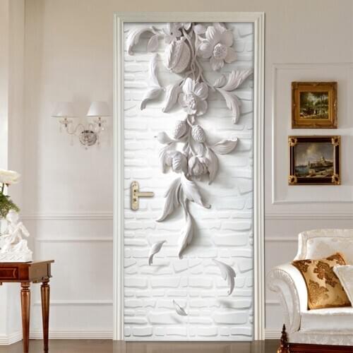 3D Stereoscopic White Flower Door Decoration Sticker Modern European Style Living Room Bedroom Art PVC Self-adhesive Stickers