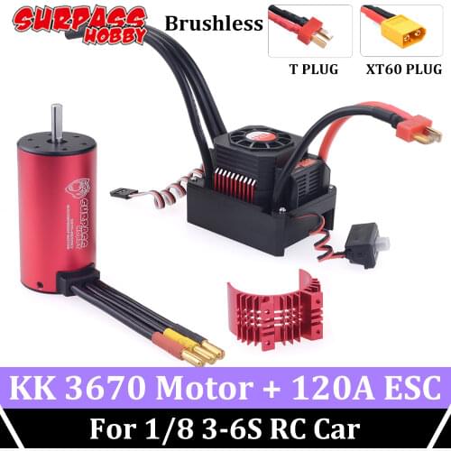 SURPASS HOBBY 3670 Brushless Motor 1350KV 2050KV 2650KV 5mm Waterproof Combo 120A ESC 3-6s Heat Sink for 1/8 RC Car Traxxas