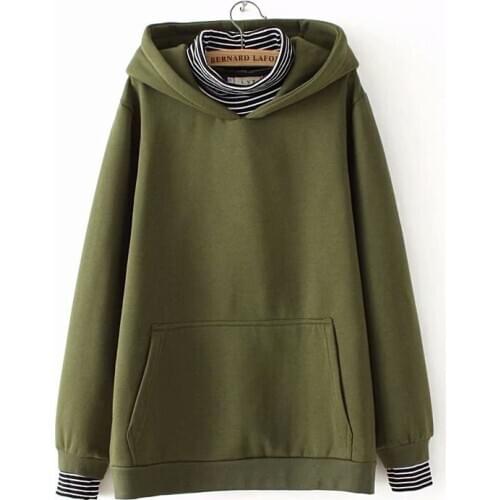 Plus Size Womens Hoodies Casual Green Black Red Hooded Pullover False Two Pieces Outerwear