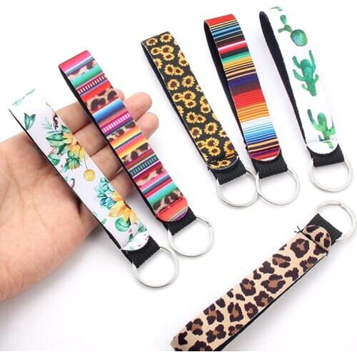 Key Chain Lanyard For Women Phone Case Wallet Long Ribbon For Bag Charms Car Key Ring Flower Pattern Cloth Band Keychain