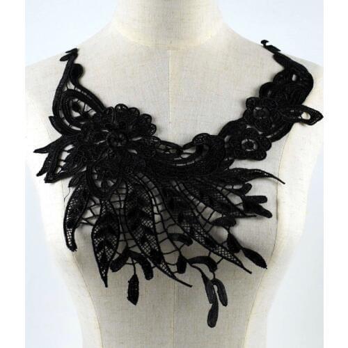 Black Lace Fabric Dress Applique Motif Blouse Sewing Trims DIY Neckline Collar Costume Decoration Accessories