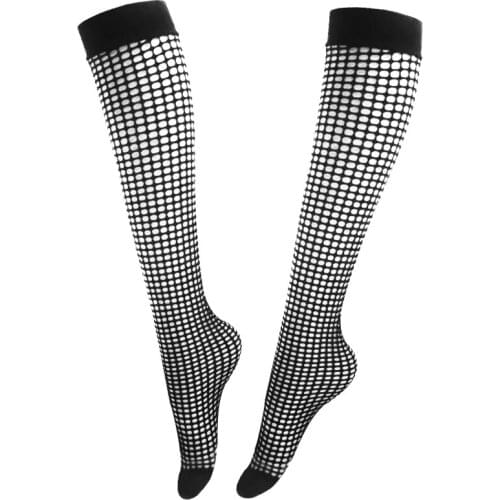 Black Women Lace Stockings Summer Sexy Hollow Out Fishnet Stockings Thigh High Socks Nylon Mesh Transparent Stocking Lingerie