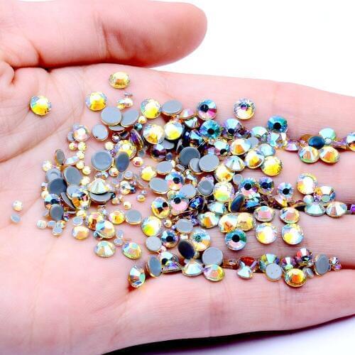 DIY Supplies Garment Hotfix Rhinestones Glass Iron On Strass Diamonds Topaz AB Flatback Round Glue Backing Stones