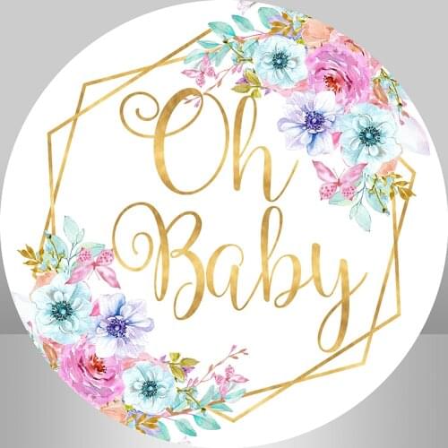 Flower Baby Shower Circle Round Backdrop Custom Kids 1st Birthday Party Decoration Photocall Candy Table Banner Background
