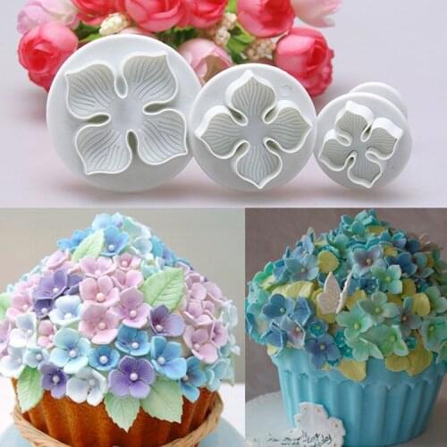 3x Baking Tools Hydrangea Fondant Cake Decorating SugarCraft Plunger Cutter Mold 3Pcs/set AX-2011