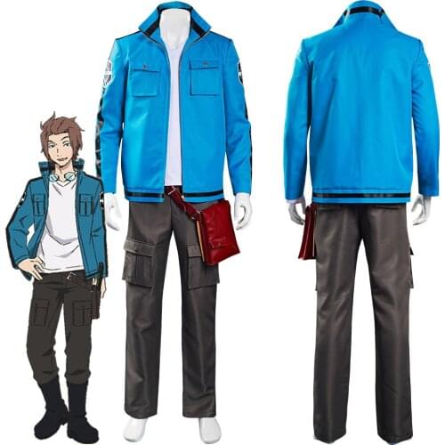 Anime World Trigger Jin Yuichi Cosplay Costume Blue Top Pants Outfits Halloween Carnival Costumes