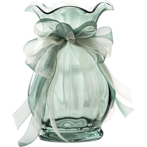 Creative Glass Vase With Ribbon Tabletop Handmade Colored Hydroponic Container Flower Bottle Home Wedding Decoration