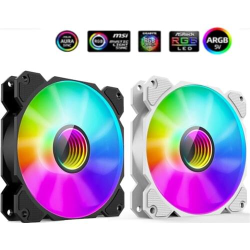 Jonsbo 120MM PWM RGB Case Fan PC Cooling Fan 5V3PIN ARGB MOBO SYNC Quiet CPU Cooler White Black,FR-901