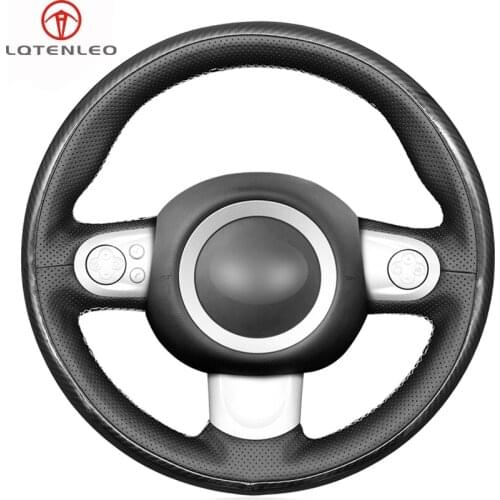 LQTENLEO Carbon Fiber Black Leather DIY Hand-stitched Car Steering Wheel Cover For Mini Coupe Cooper Clubman Roadster 2004-2015