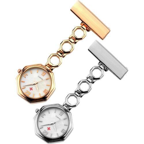 Metal Nurse Watch Pocket Analog Quartz Watch Nurse Geometric Octagon Brooch Pin