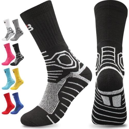 Men Sports Elite Basketball Socks Outdoor Fitness Hiking Cycling Athletic Compression Cotton Towel Bottom Thermal Crew Socks