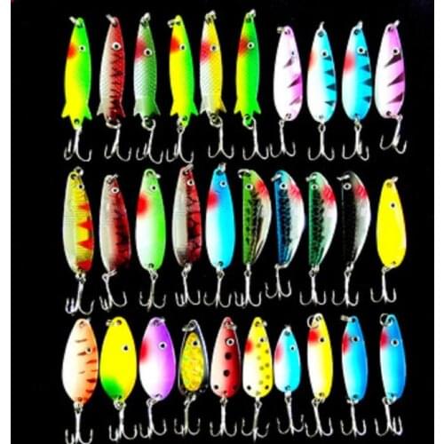 Lot 30pcs Mixed Metal Fishing Lures Assorted Spoon Spinner Hooks Artificial Bait Crankbait Jerkbait Winter Lure Hook Set