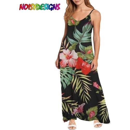 NOISYDESIGNS Summer Dress Women Sleeveless Backless Sexy Party Dresses Tropical Flowers Pattern Woman Spaghetti Straps Dress